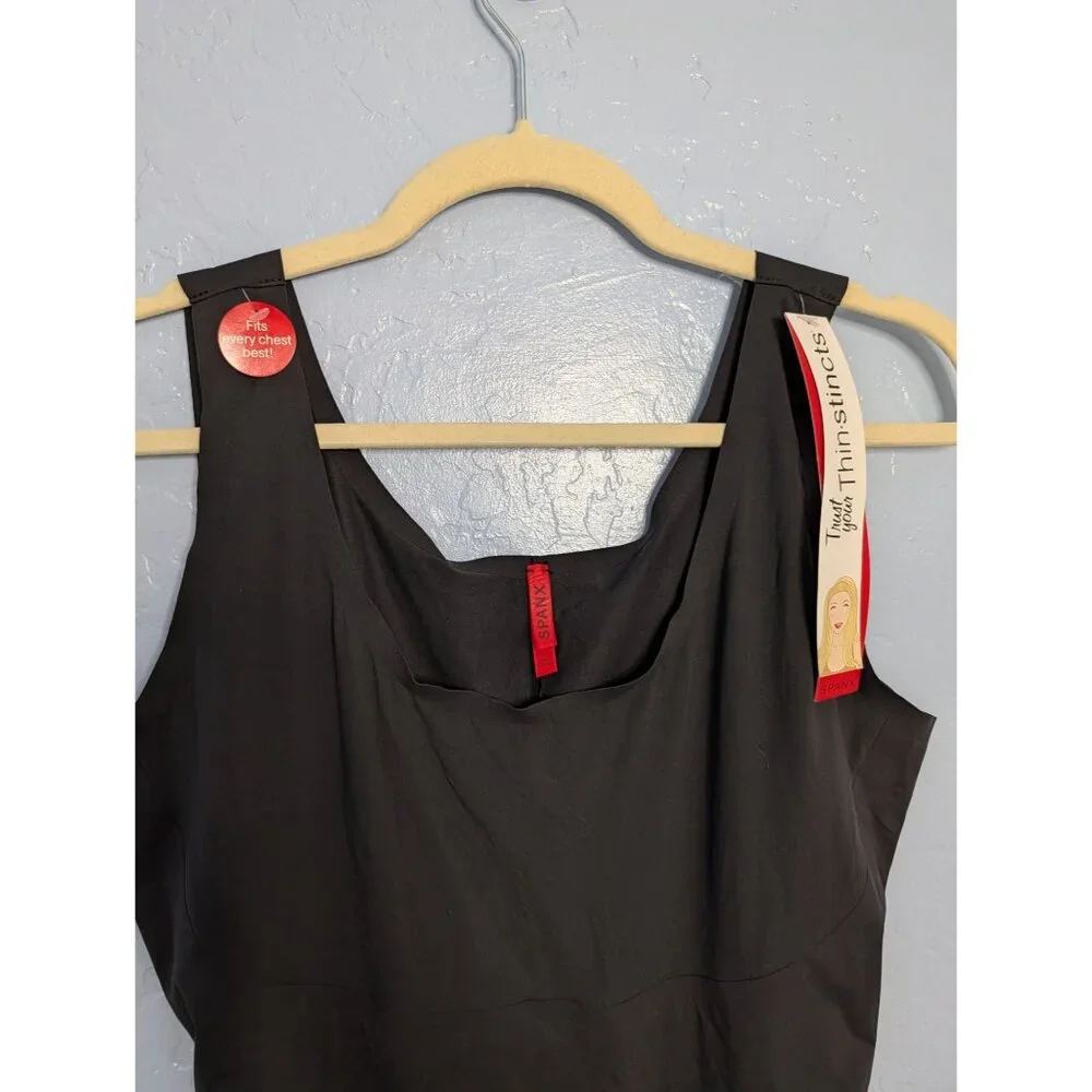Spanx Womens Black Mid-Thigh Body Shaper 1X Compression Tank-Style Smooths Tummy - Picture 5 of 13